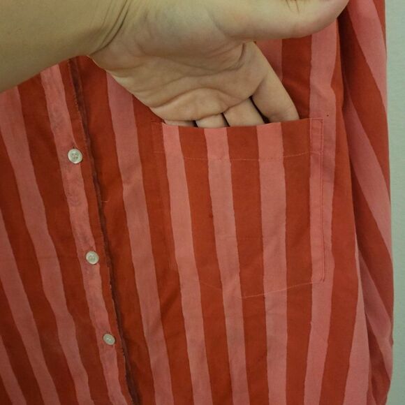 ZZ Striped Linen Button Up Blouse Sz S - Picture 3 of 4